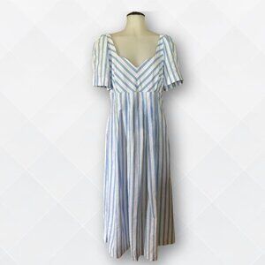 🆕 A New Day Women’s Puff Sleeve Midi Dress – Blue/White Stripe – NWT 💙🤍